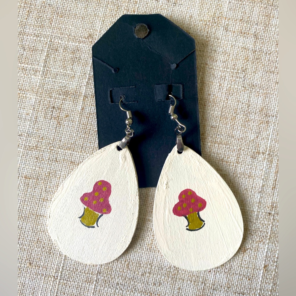 Hand-Painted Mushroom Earrings